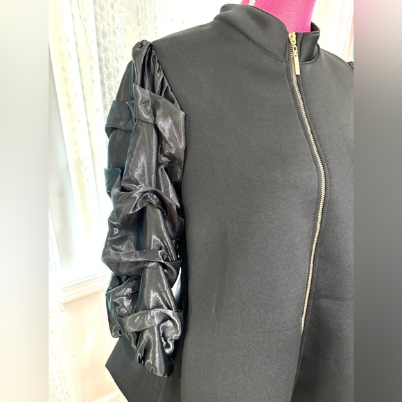 Mock Neck Tunic Dress with Satin Sleeves - Picture 3 of 4